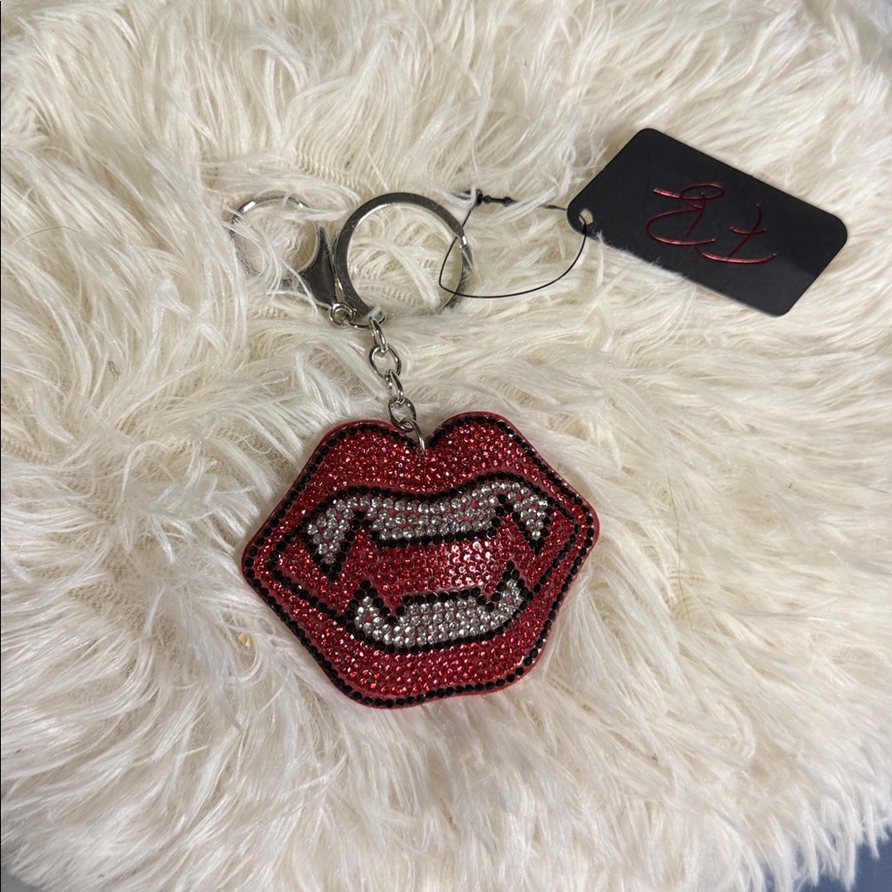 Sparkly Vampire Teeth Lip Bag Charm & Keychain